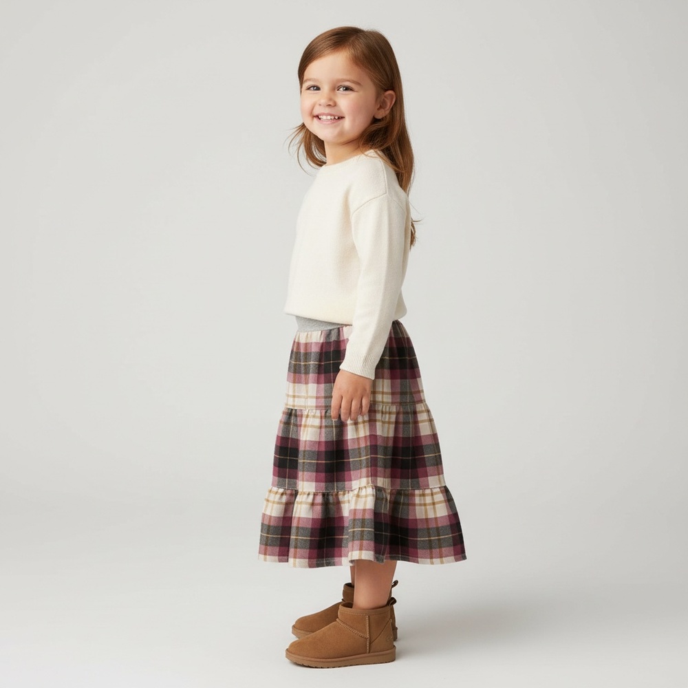 Skirt Flannel Girls 2/3 Pink Plaid‎ Ruffle Tier Long Cotton Mom and Pop's Kids